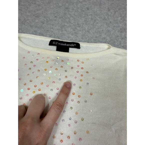 Y2K 52 Weekends Womens Size S White Sequin Long Sleeve Light Sweater Top *Flaws - Picture 4 of 9